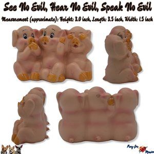 Pink Pigs See No Evil, Hear No Evil, Speak No Evil Resin Figurine 3Hx3.5Lx1.5W